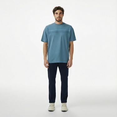  Lacoste Erkek Oversize Fit Bisiklet Yaka Baskılı Mavi T-Shirt