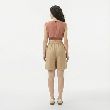  Lacoste Kadın Regular Fit Bej Bermuda Şort