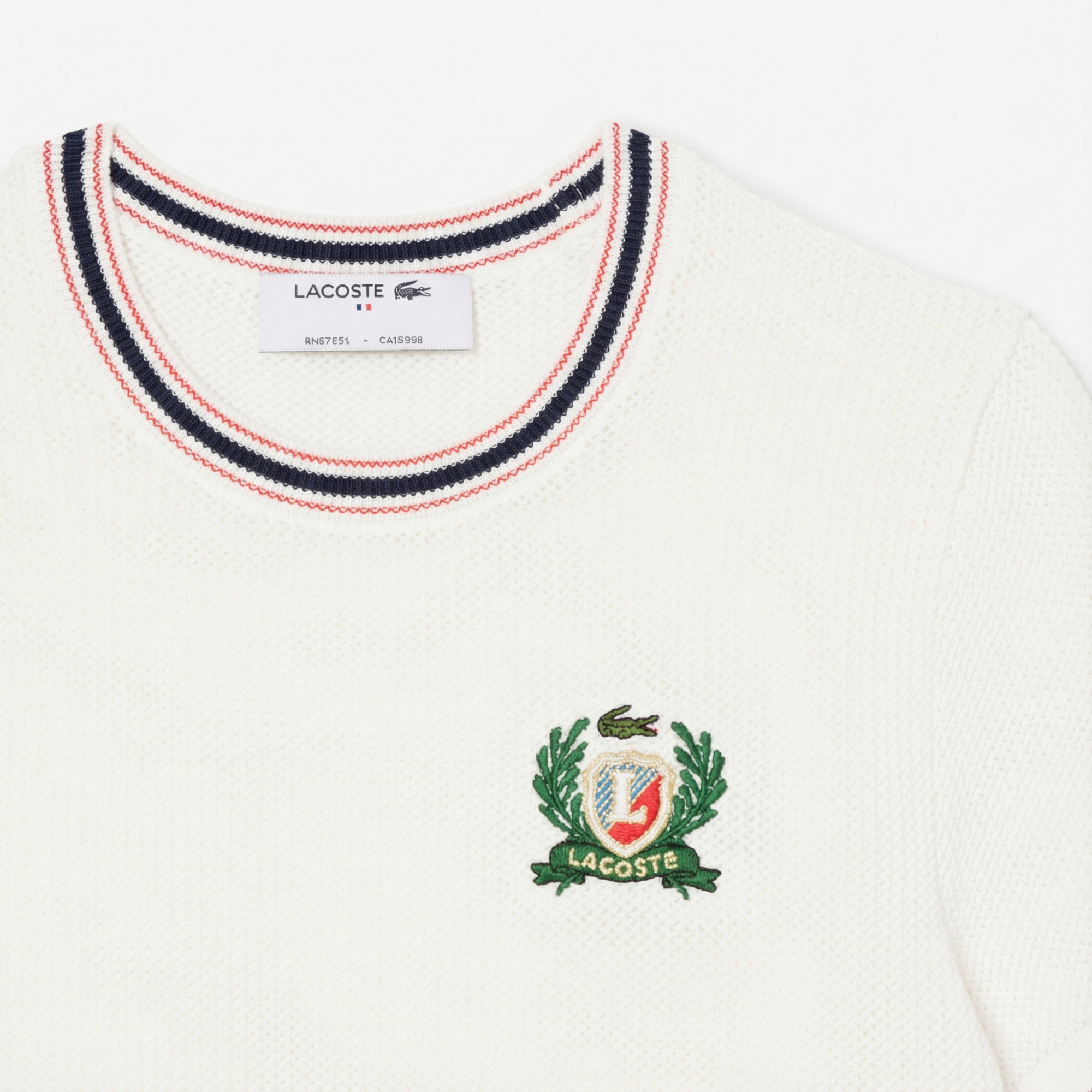  Lacoste Kadın Regular Fit Kısa Kollu Bisiklet Yaka Beyaz Triko