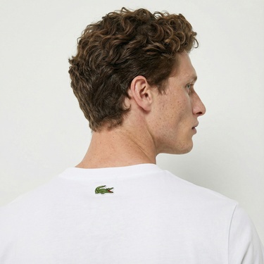  Lacoste Erkek Relaxed Fit Bisiklet Yaka Baskılı Beyaz T-Shirt