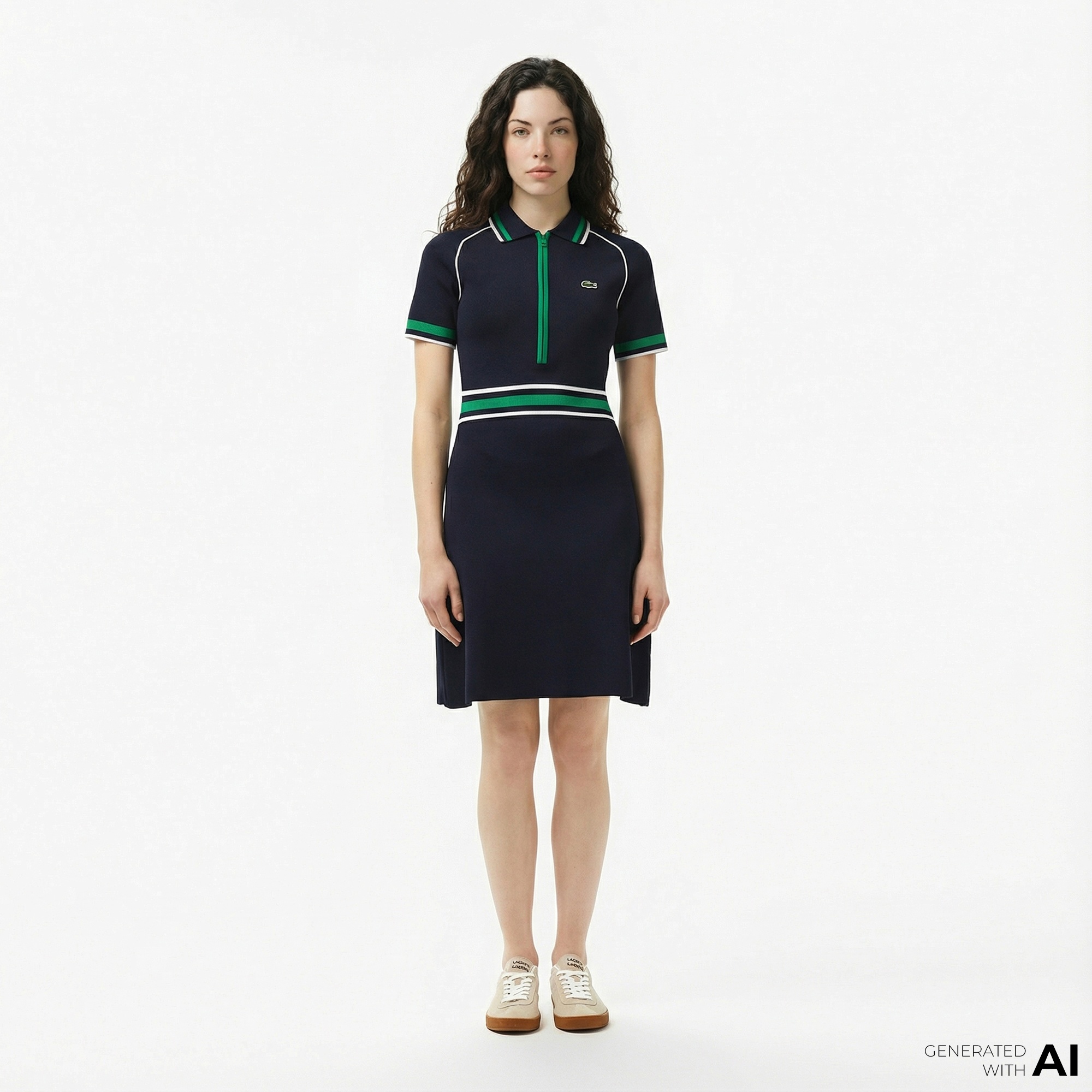 Lacoste Kadın Classic Fit Kısa Kollu Polo Yaka Renk Bloklu Lacivert Elbise