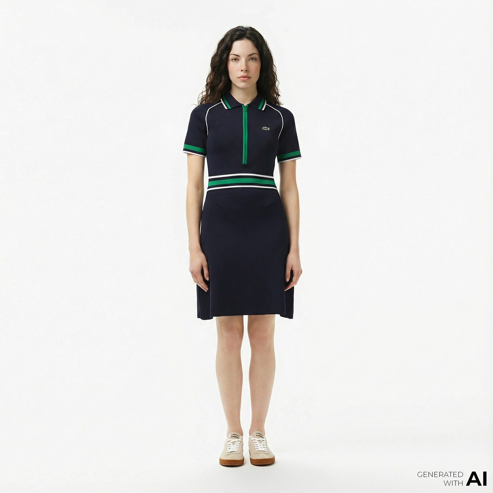  Lacoste Kadın Classic Fit Kısa Kollu Polo Yaka Renk Bloklu Lacivert Elbise