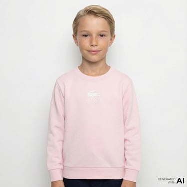  Lacoste Çocuk Bisiklet Yaka Açık Pembe Sweatshirt