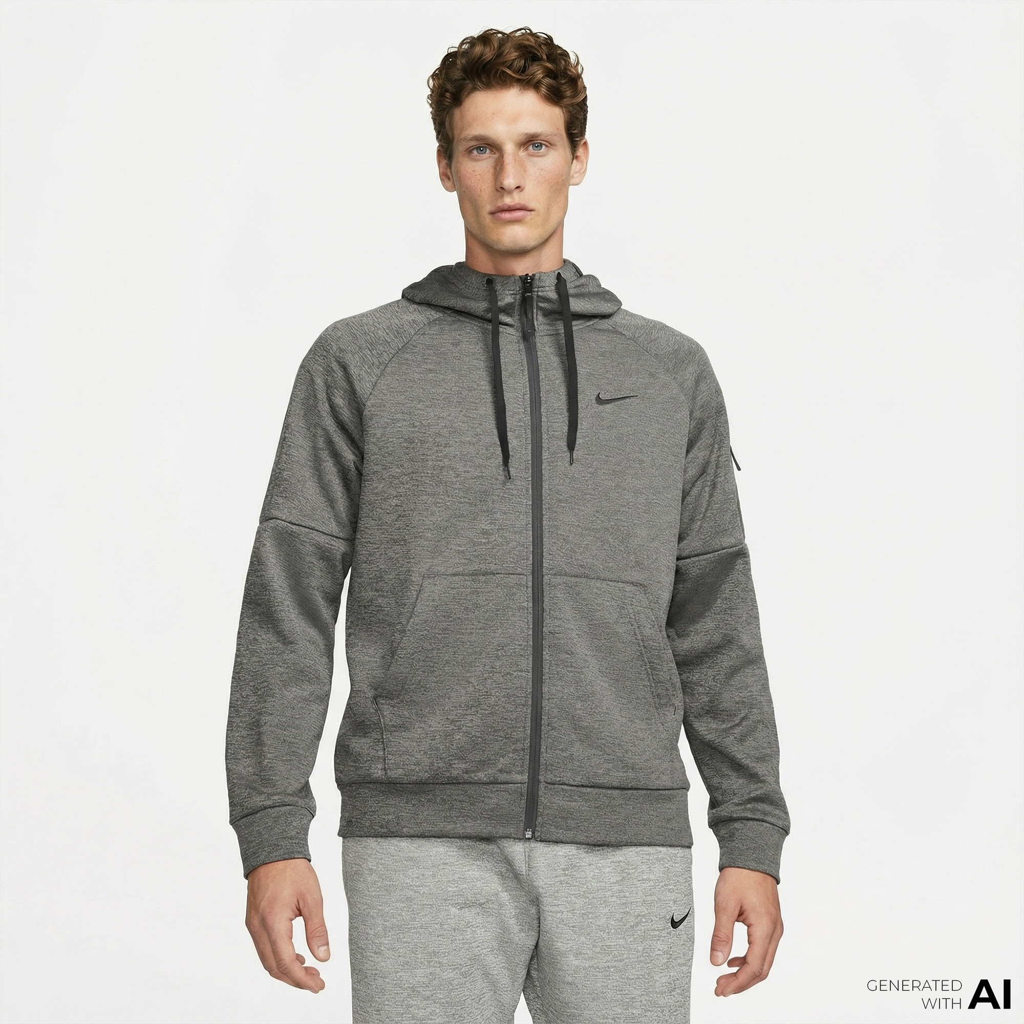 Nike Therma-Fit Full-Zip Erkek Gri Hoodie