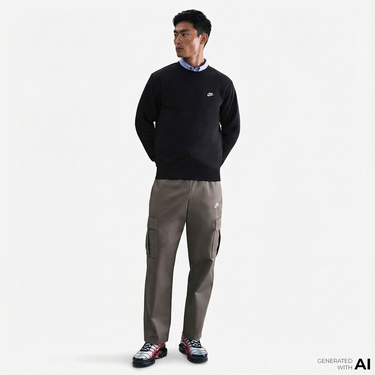  Nike Club Crew Erkek Siyah Sweatshirt