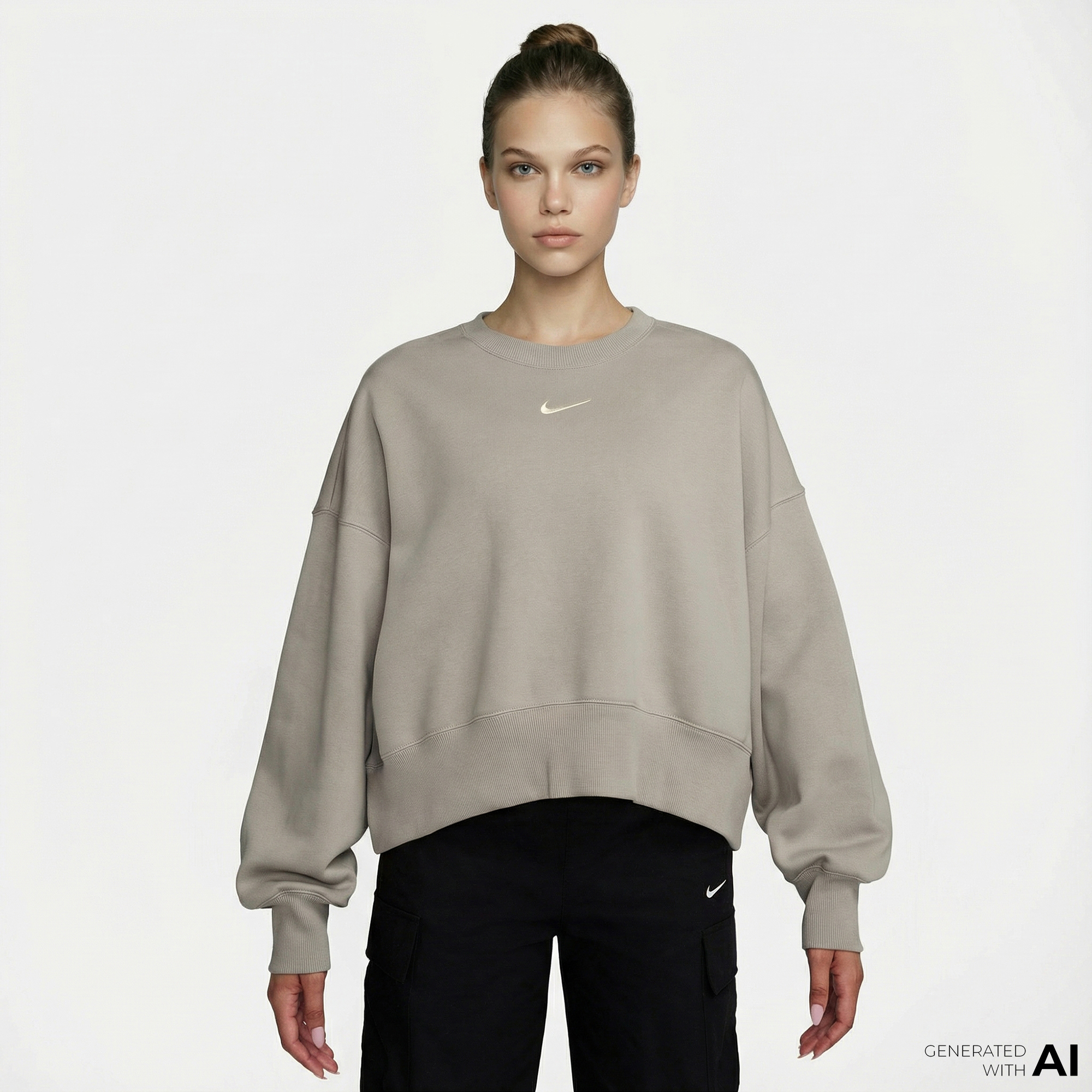  Nike Sportswear Phoenix Fleece Over size Crew Kadın Gri Sweatshirt