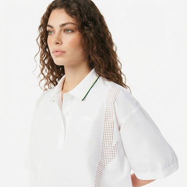 Lacoste Kadın Oversize Fit Kısa Kollu Beyaz Polo