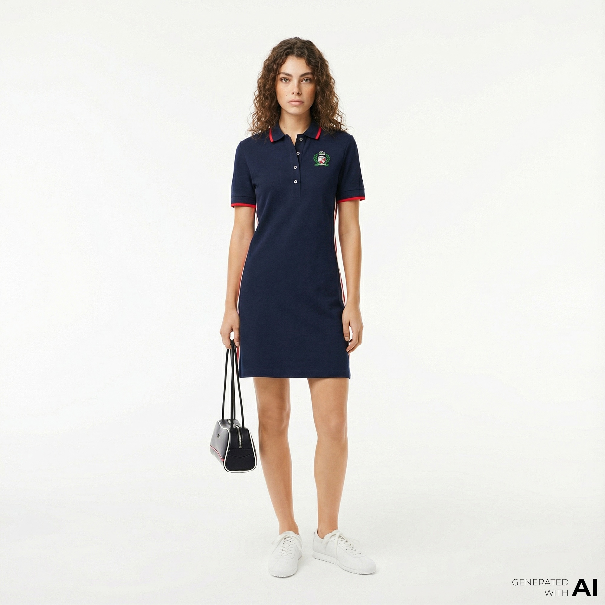 Lacoste Kadın Slim Fit Kısa Kollu Polo Yaka Renk Bloklu Lacivert Elbise