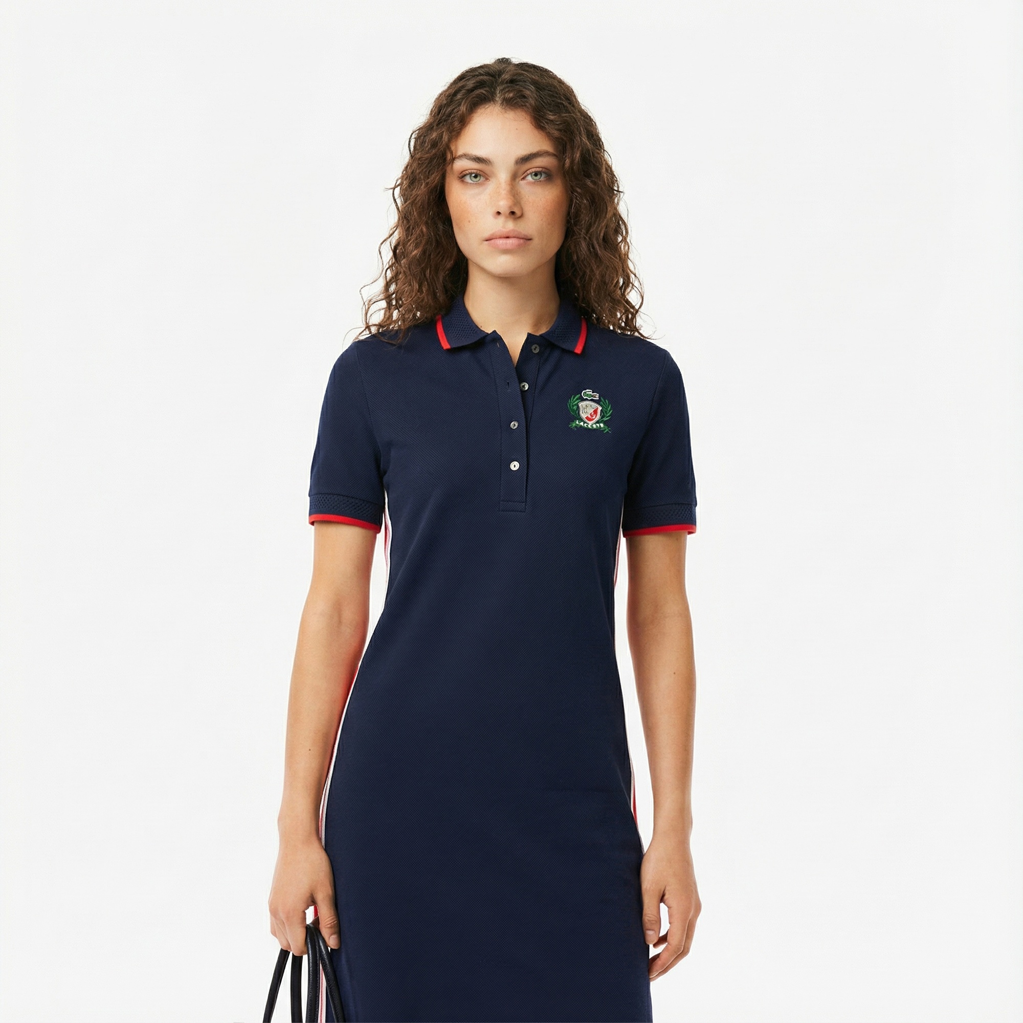 Lacoste Kadın Slim Fit Kısa Kollu Polo Yaka Renk Bloklu Lacivert Elbise
