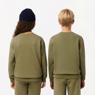  Lacoste Çocuk Bisiklet Yaka Baskılı Haki Sweatshirt