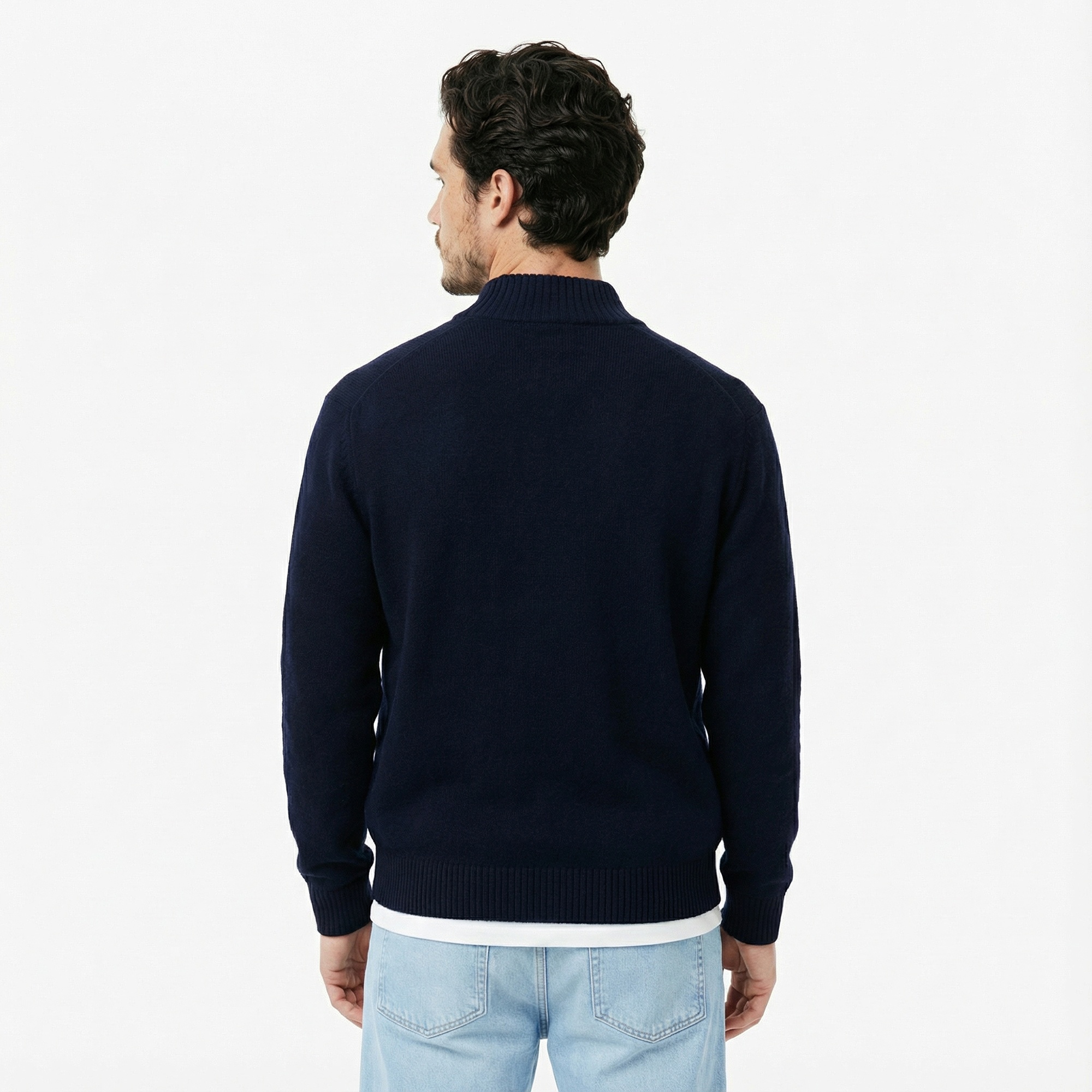 Lacoste Erkek Classic Fit Yarım Fermuarlı Yün Lacivert Kazak