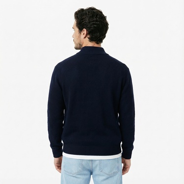  Lacoste Erkek Classic Fit Yarım Fermuarlı Yün Lacivert Kazak