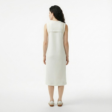  Lacoste Kadın Relaxed Fit Kolsuz Bisiklet Yaka Beyaz Elbise