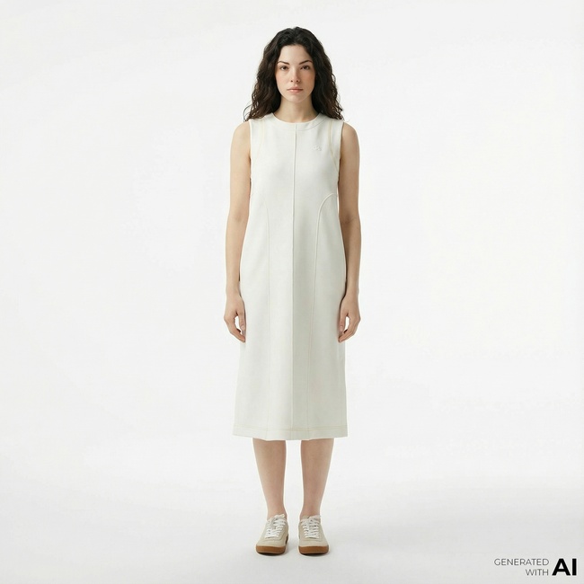  Lacoste Kadın Relaxed Fit Kolsuz Bisiklet Yaka Beyaz Elbise