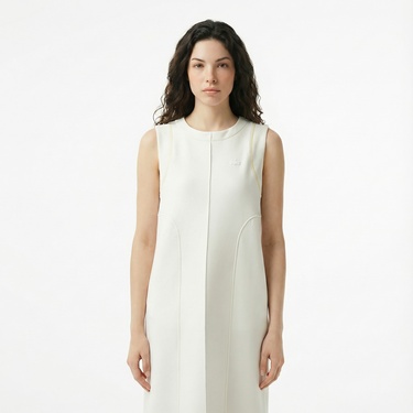  Lacoste Kadın Relaxed Fit Kolsuz Bisiklet Yaka Beyaz Elbise