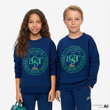  Lacoste Çocuk Bisiket Yaka Baskılı Lacivert Sweatshirt