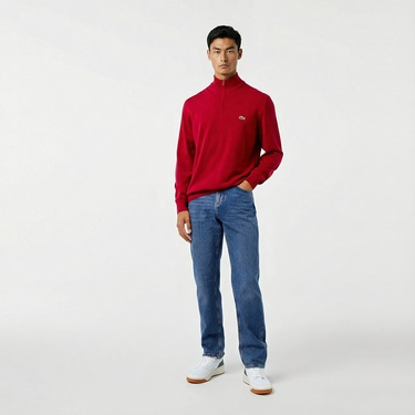  Lacoste Erkek Regular Fit Yarım Fermuarlı Kırmızı Kazak