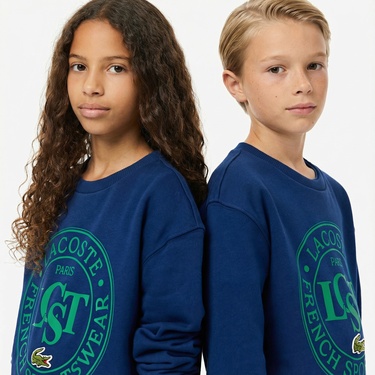  Lacoste Çocuk Bisiket Yaka Baskılı Lacivert Sweatshirt