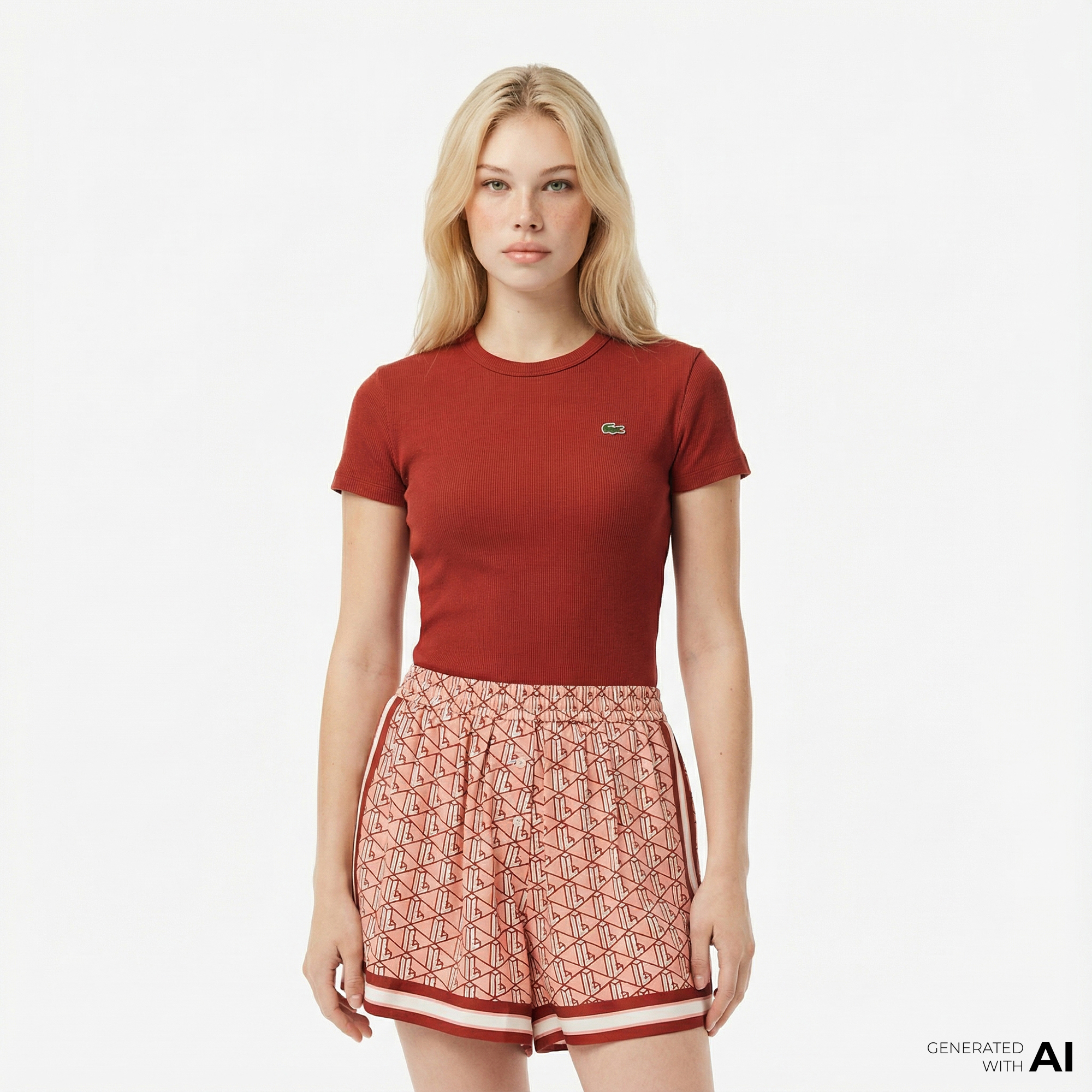  Lacoste Kadın Slim Fit Bisiklet Yaka Kırmızı T-Shirt