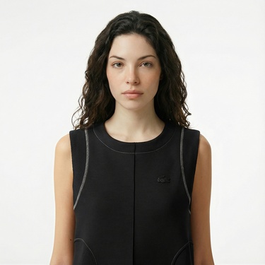  Lacoste Kadın Relaxed Fit Kolsuz Bisiklet Yaka Siyah Elbise