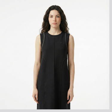  Lacoste Kadın Relaxed Fit Kolsuz Bisiklet Yaka Siyah Elbise