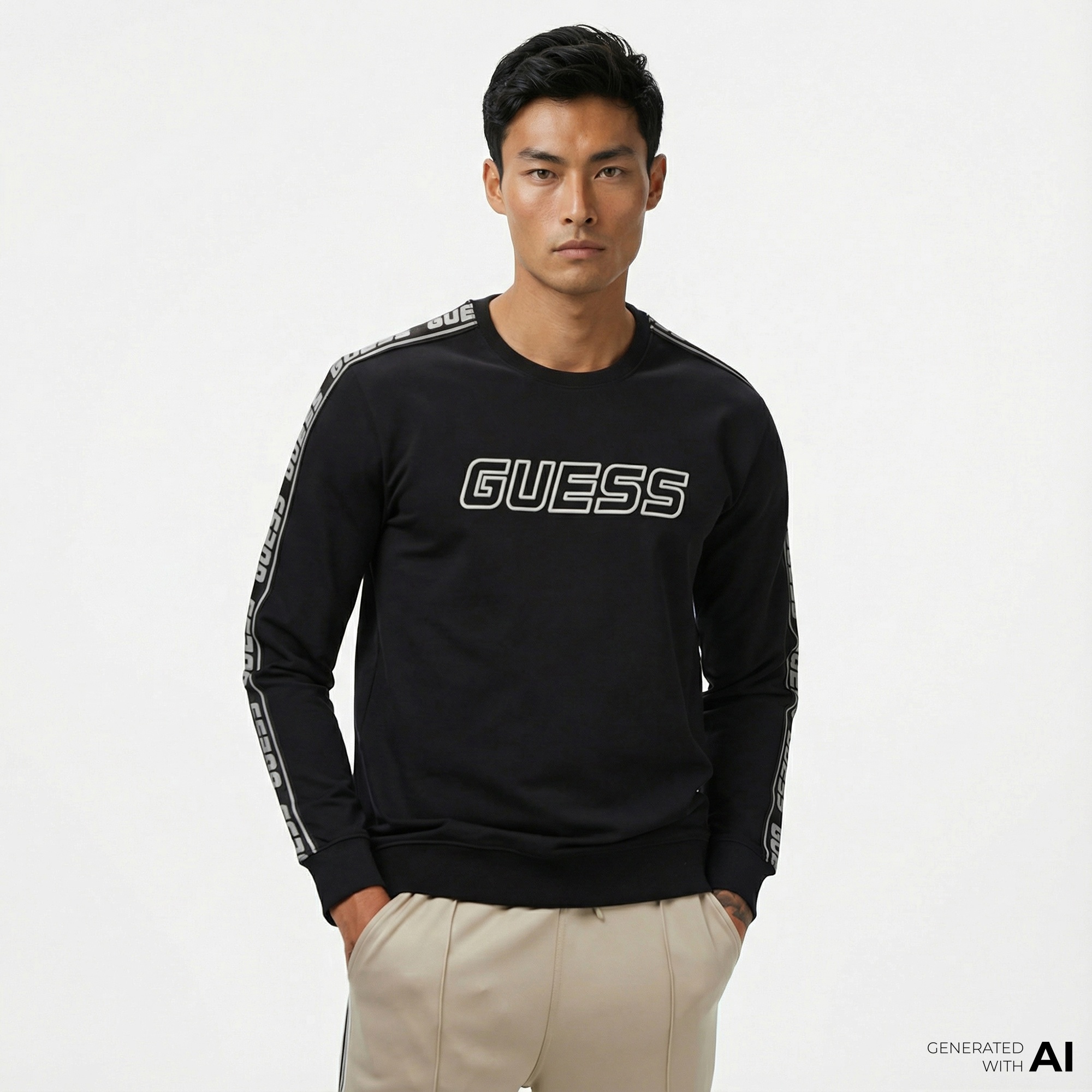 Guess Arlo Erkek Siyah Sweatshirt