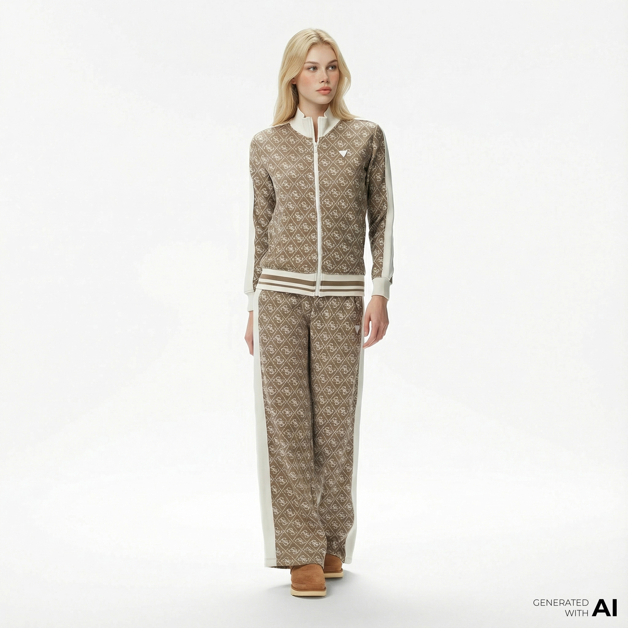  Guess Rhombus Regular Fit Kadın Bej Eşofman Altı