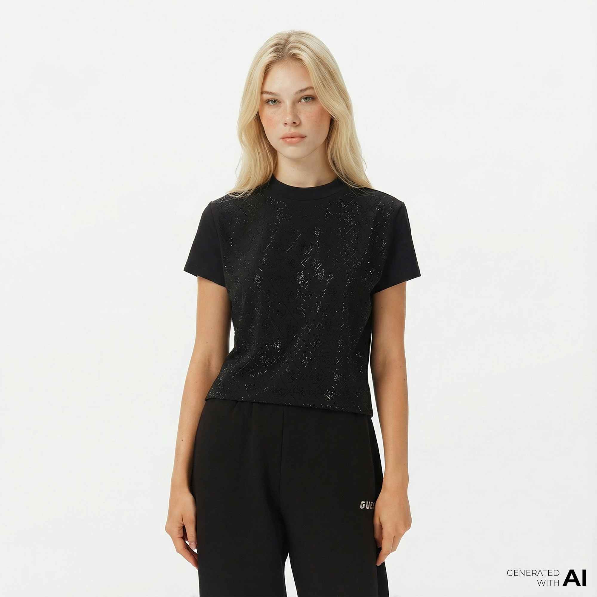 Guess Mock Slim Fit Kadın Siyah T-Shirt