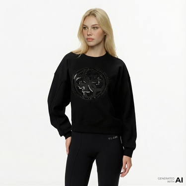  Guess Hotfix Kadın Siyah Sweatshirt