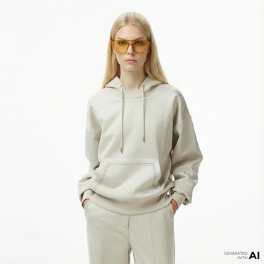  Guess Eco Scuba Kadın Krem Hoodie