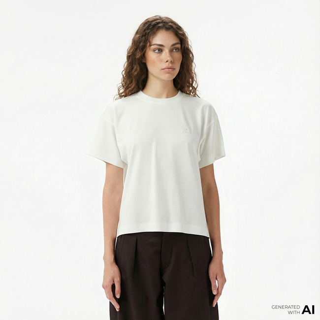  Lacoste Kadın Loose Fit Bisiklet Yaka Beyaz T-Shirt