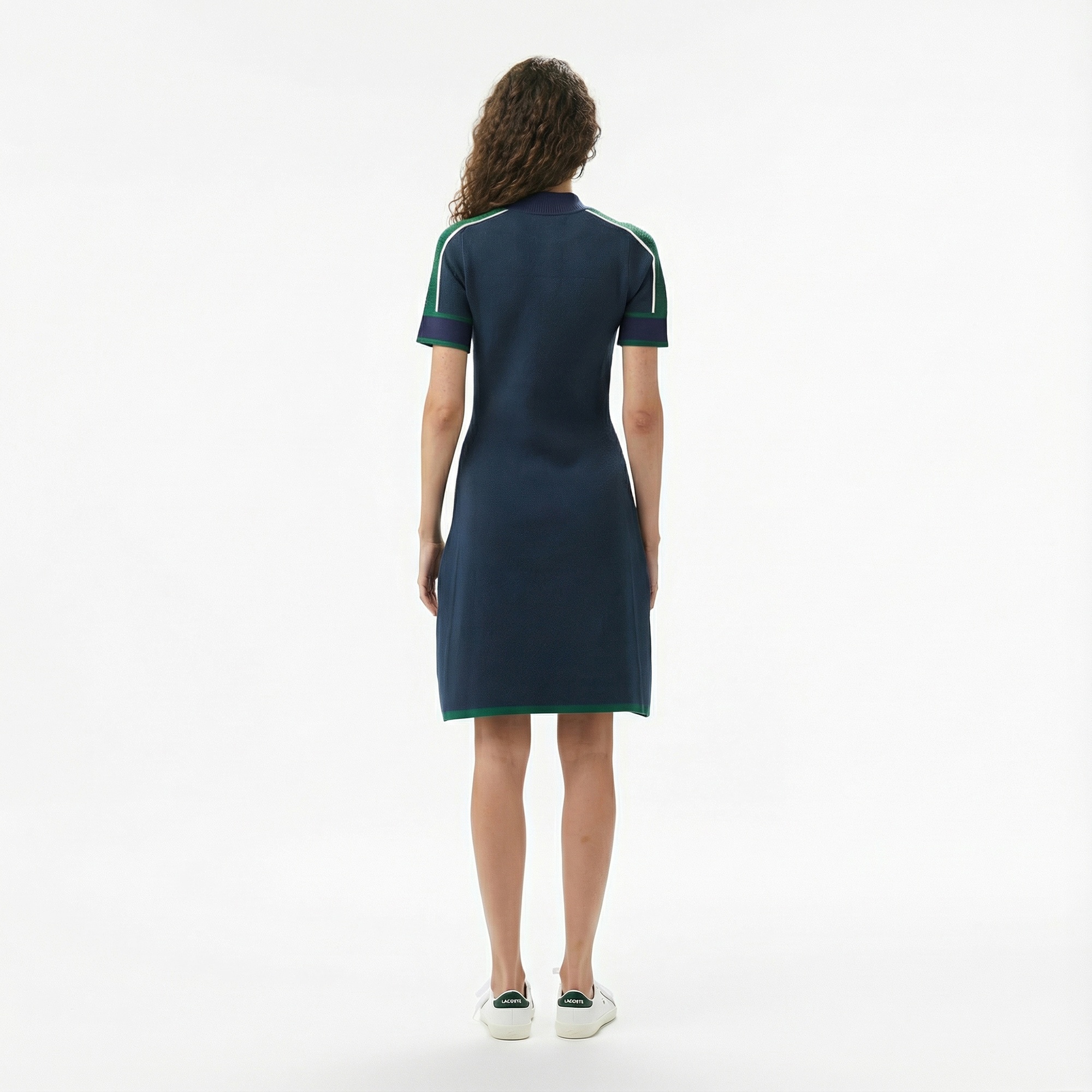 Lacoste Kadın Classic Fit Kısa Kollu Yarım Fermuarlı Renk Bloklu Lacivert Elbise