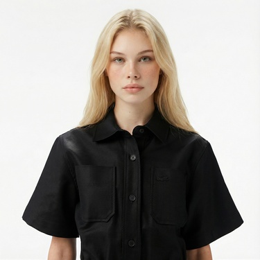  Lacoste Kadın Classic Fit Kısa Kollu Siyah Elbise