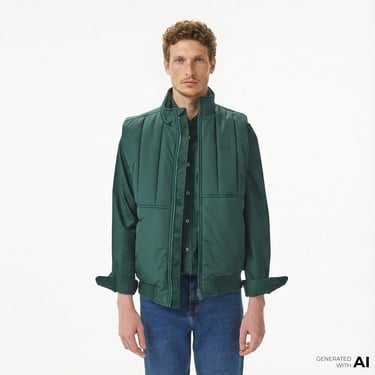  Lacoste Erkek Dik Yaka Koyu Yeşil Yelek