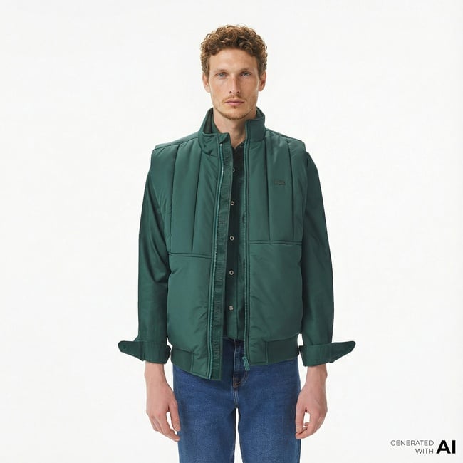  Lacoste Erkek Dik Yaka Koyu Yeşil Yelek