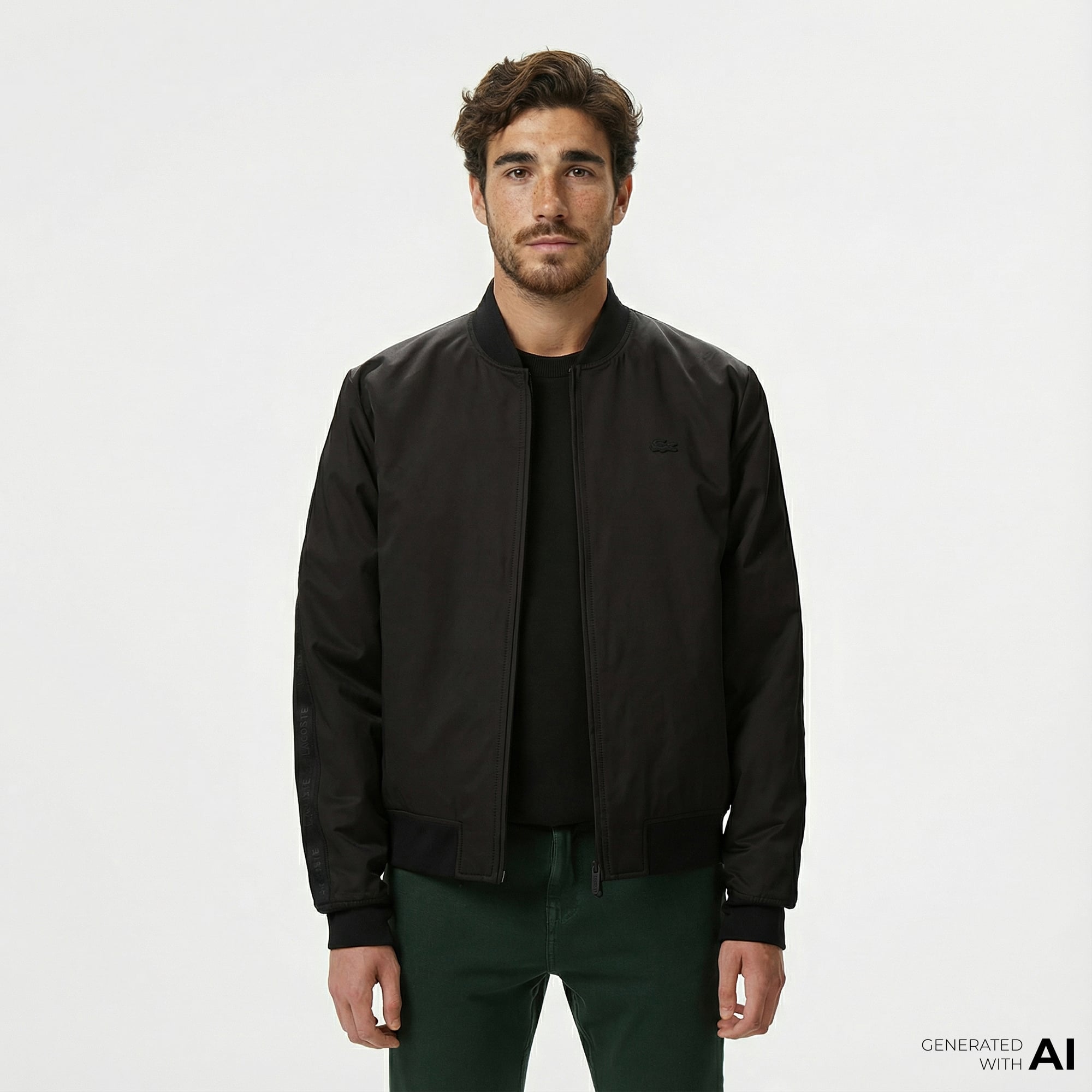  Lacoste Erkek Dik Yaka Siyah Bomber Ceket