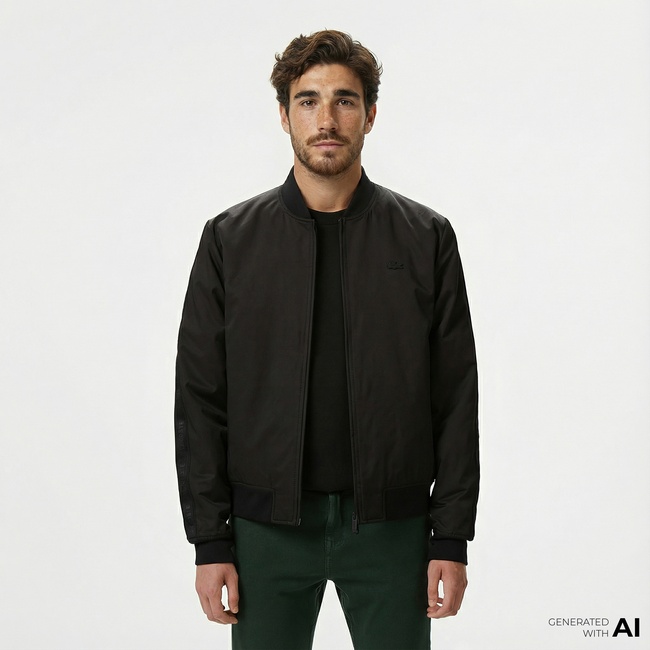  Lacoste Erkek Dik Yaka Siyah Bomber Ceket