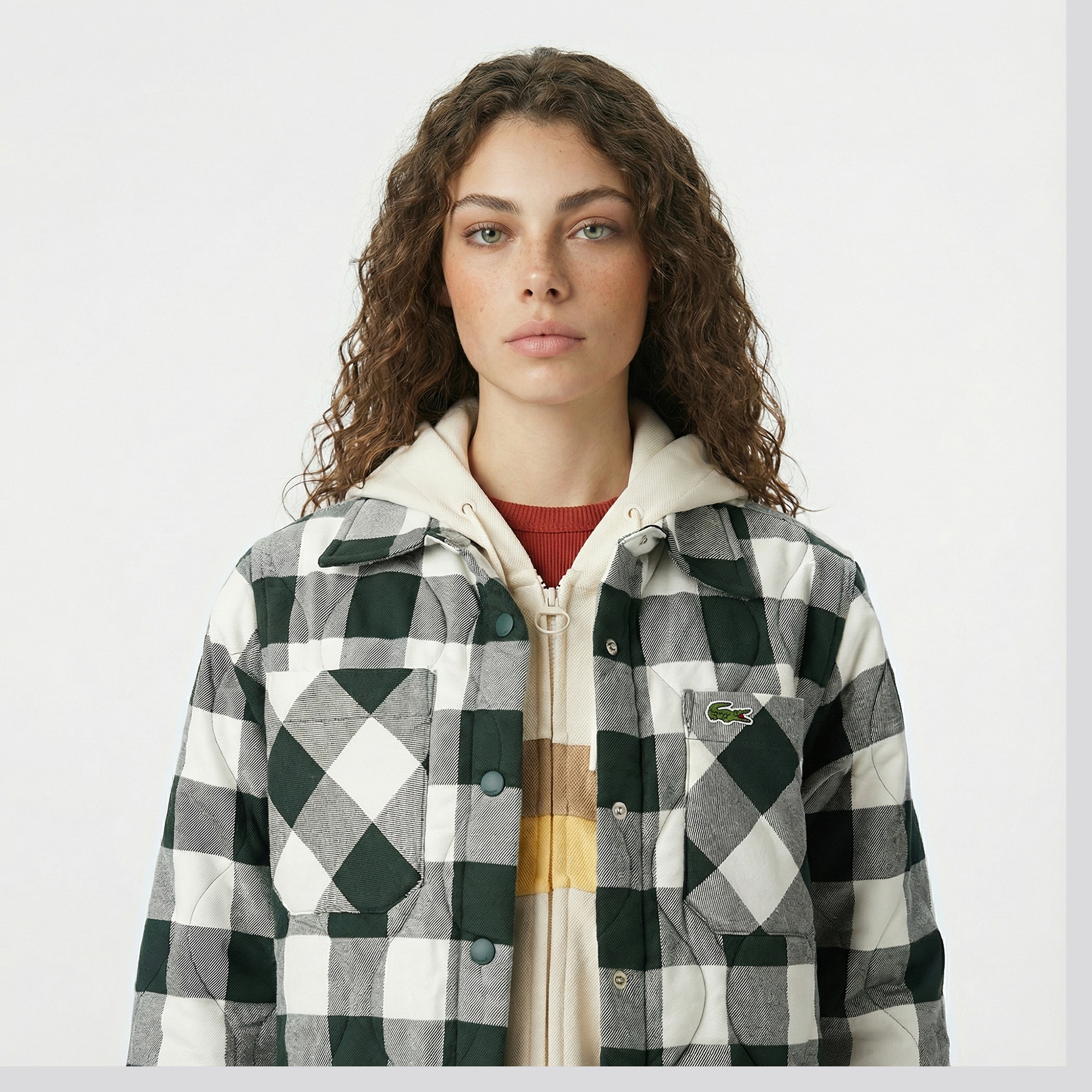 Lacoste Kadın Ekose Koyu Yeşil Gömlek