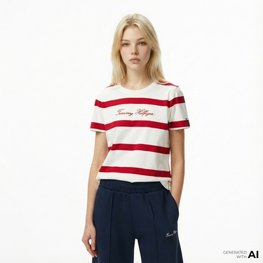  Tommy Hilfiger Script Regular Kadın Beyaz T-Shirt
