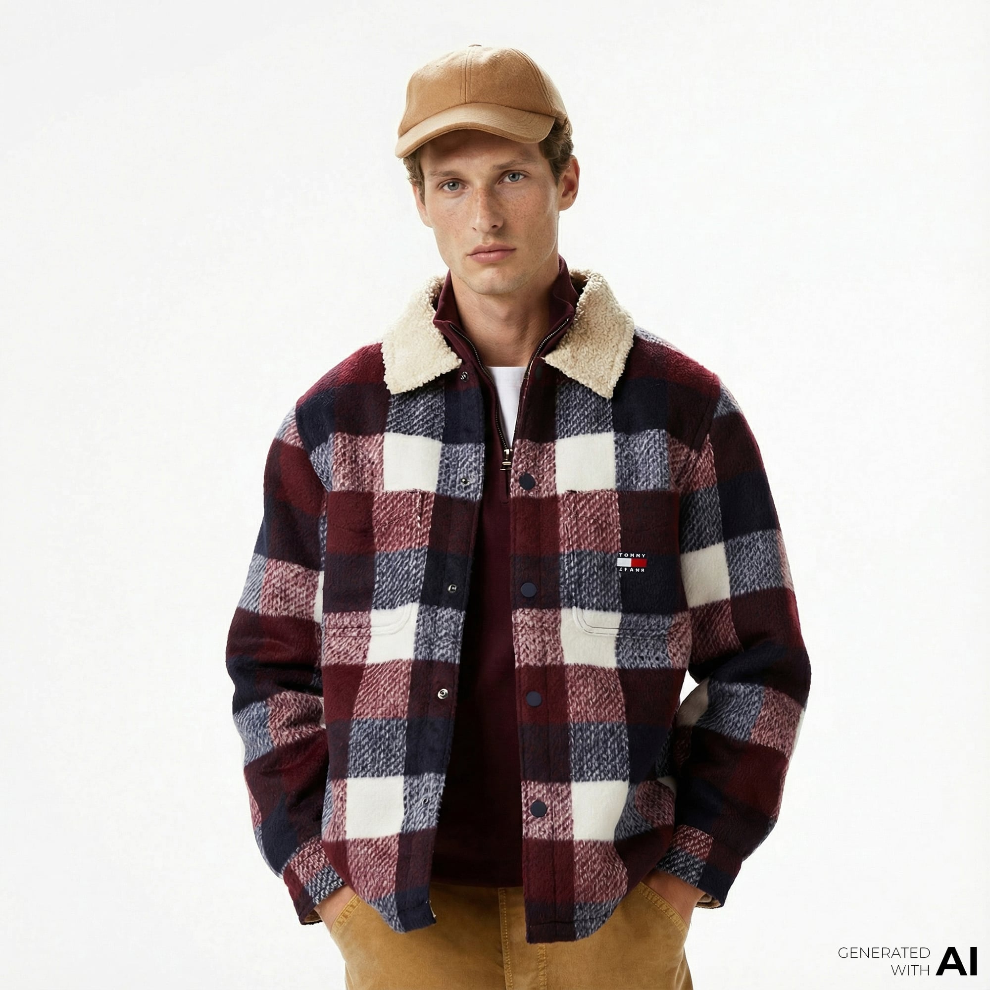  Tommy Jeans Check Teddy Overshirt Erkek Mavi Gömlek