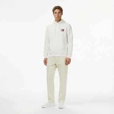  Tommy Jeans Regular Essential Flag Erkek Beyaz Hoodie