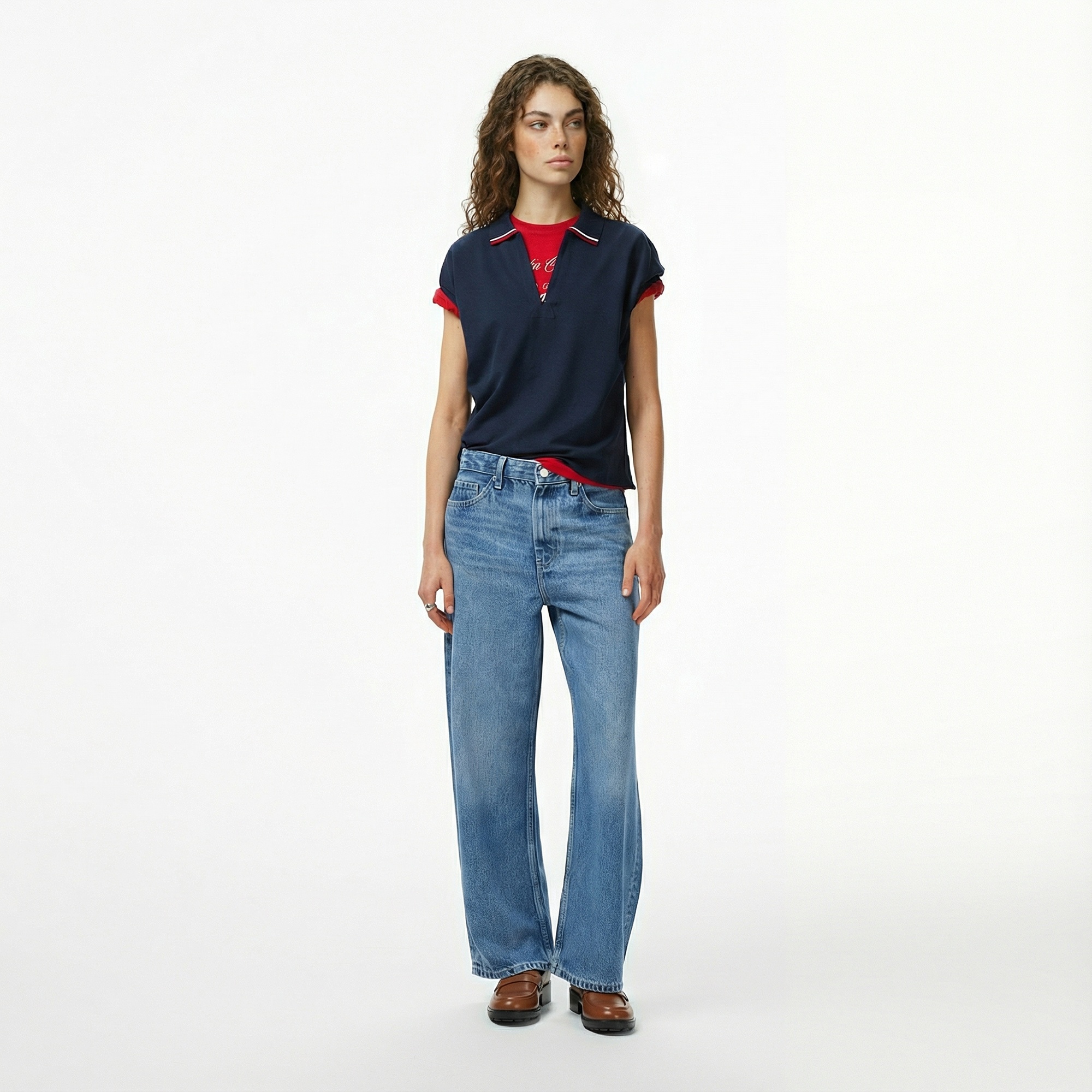 Tommy Hilfiger Lyocell Tipping Open Kadın Lacivert Polo Yaka T-Shirt
