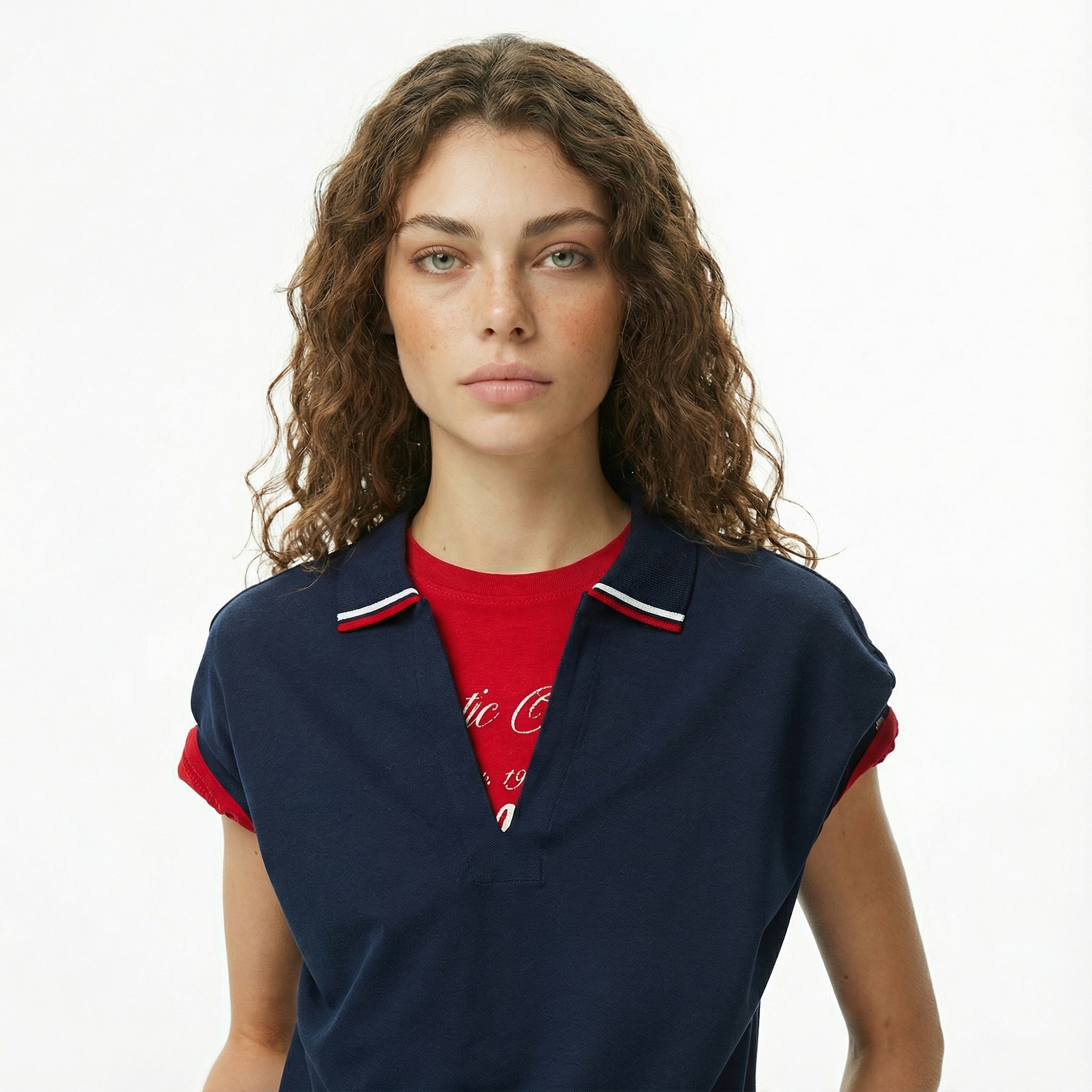 Tommy Hilfiger Lyocell Tipping Open Kadın Lacivert Polo Yaka T-Shirt