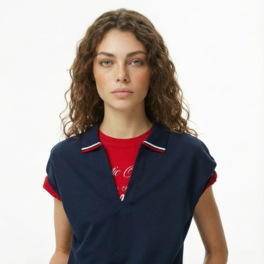  Tommy Hilfiger Lyocell Tipping Open Kadın Lacivert Polo Yaka T-Shirt