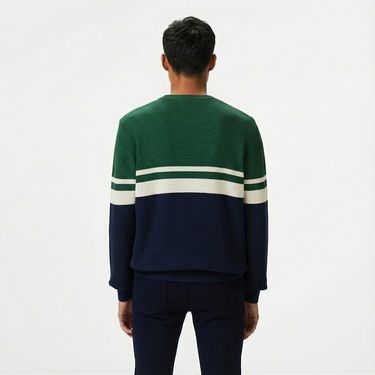  Lacoste Erkek Classic Fit Bisiklet Yaka Renk Bloklu Lacivert Kazak