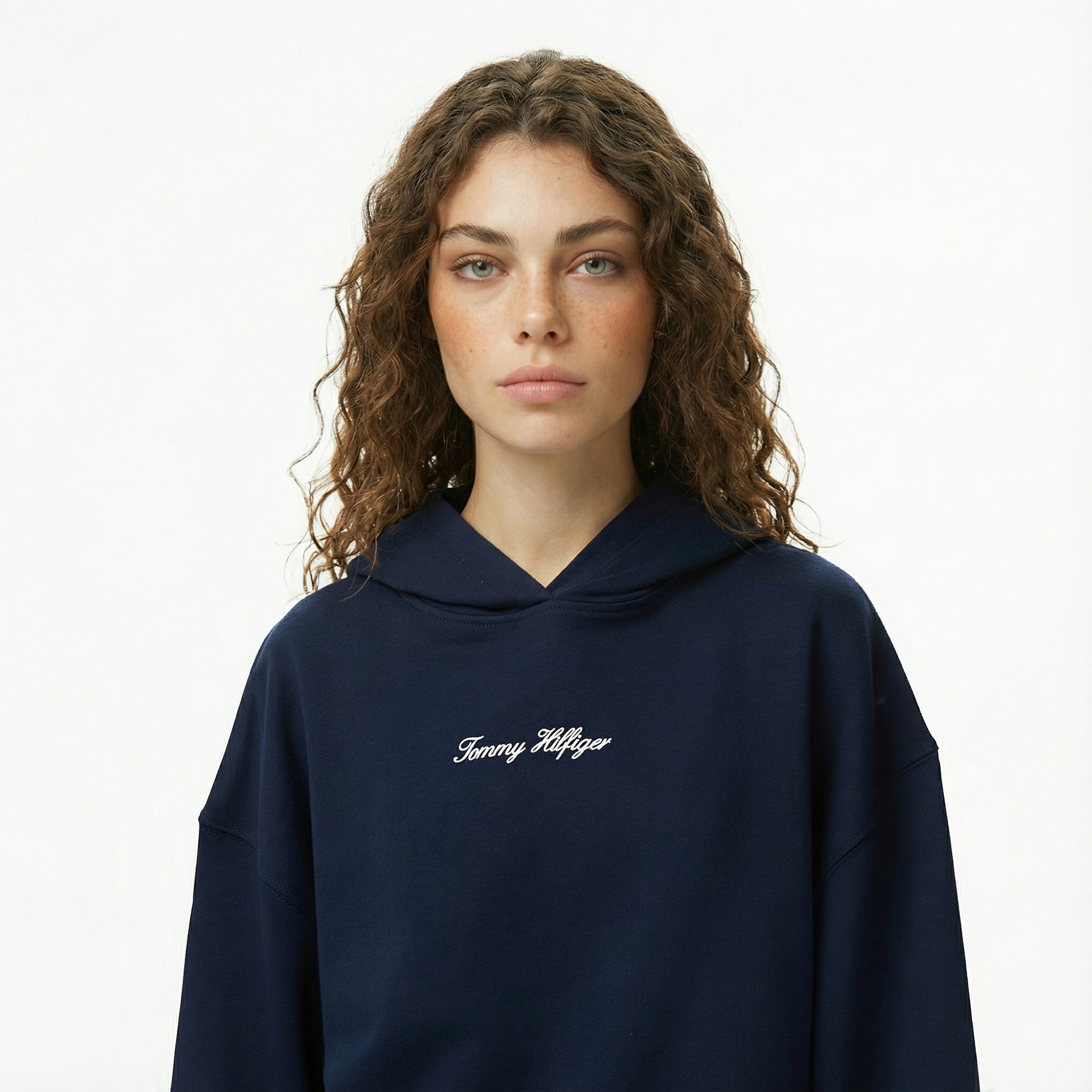 Tommy Hilfiger Classic Script Terry Kadın Lacivert Hoodie