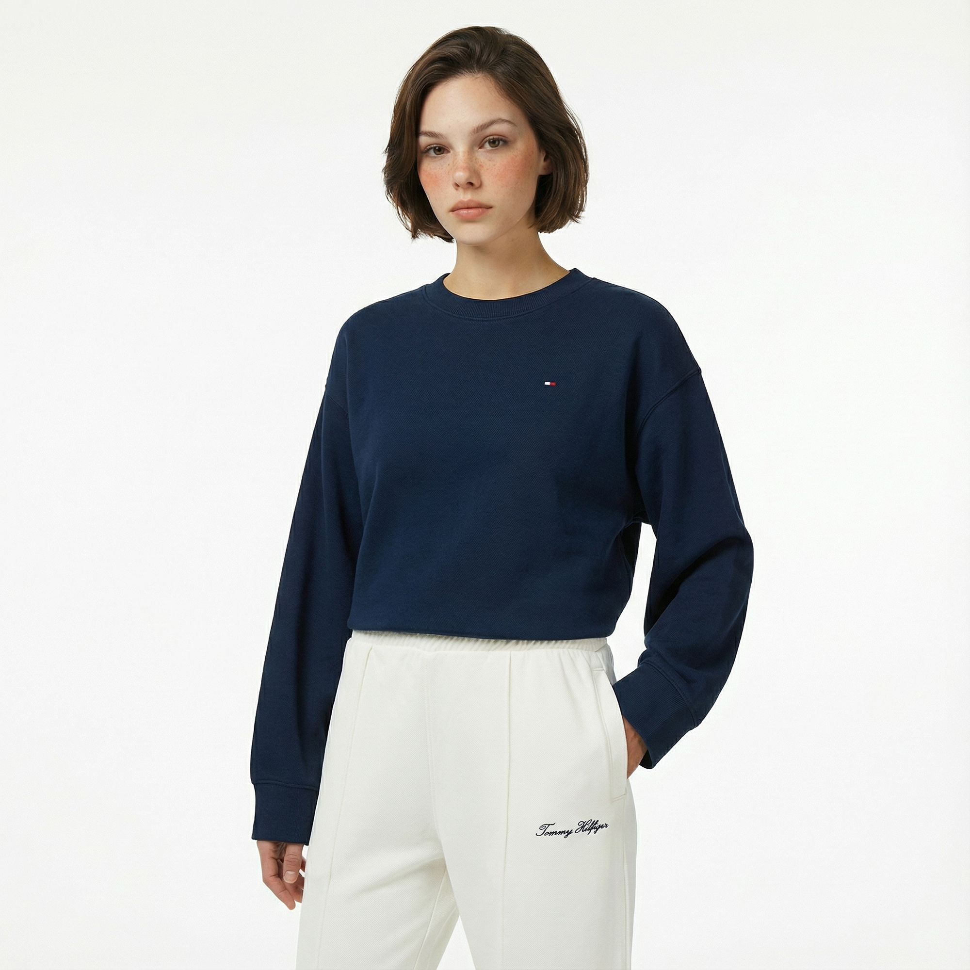  Tommy Hilfiger Script Straight Pique Kadın Beyaz Eşofman Altı