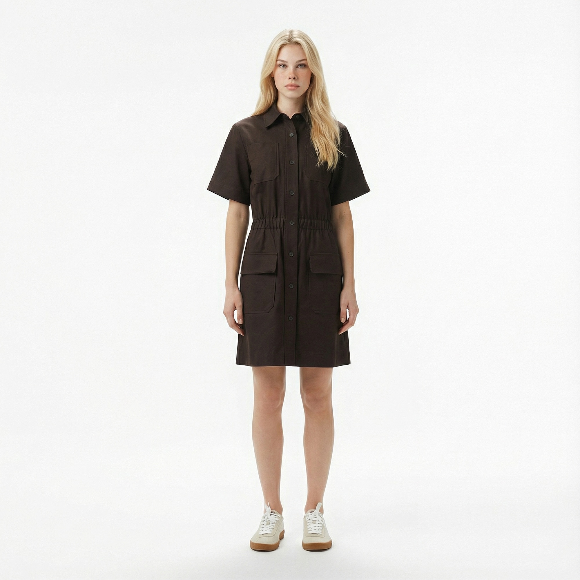 Lacoste Kadın Classic Fit Kısa Kollu Kahverengi Elbise