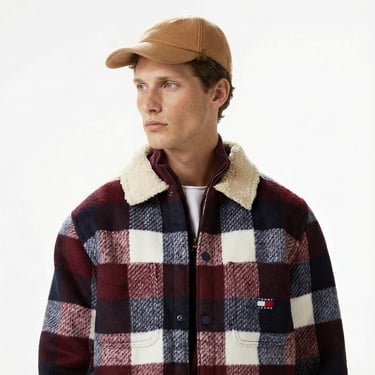  Tommy Jeans Check Teddy Overshirt Erkek Mavi Gömlek