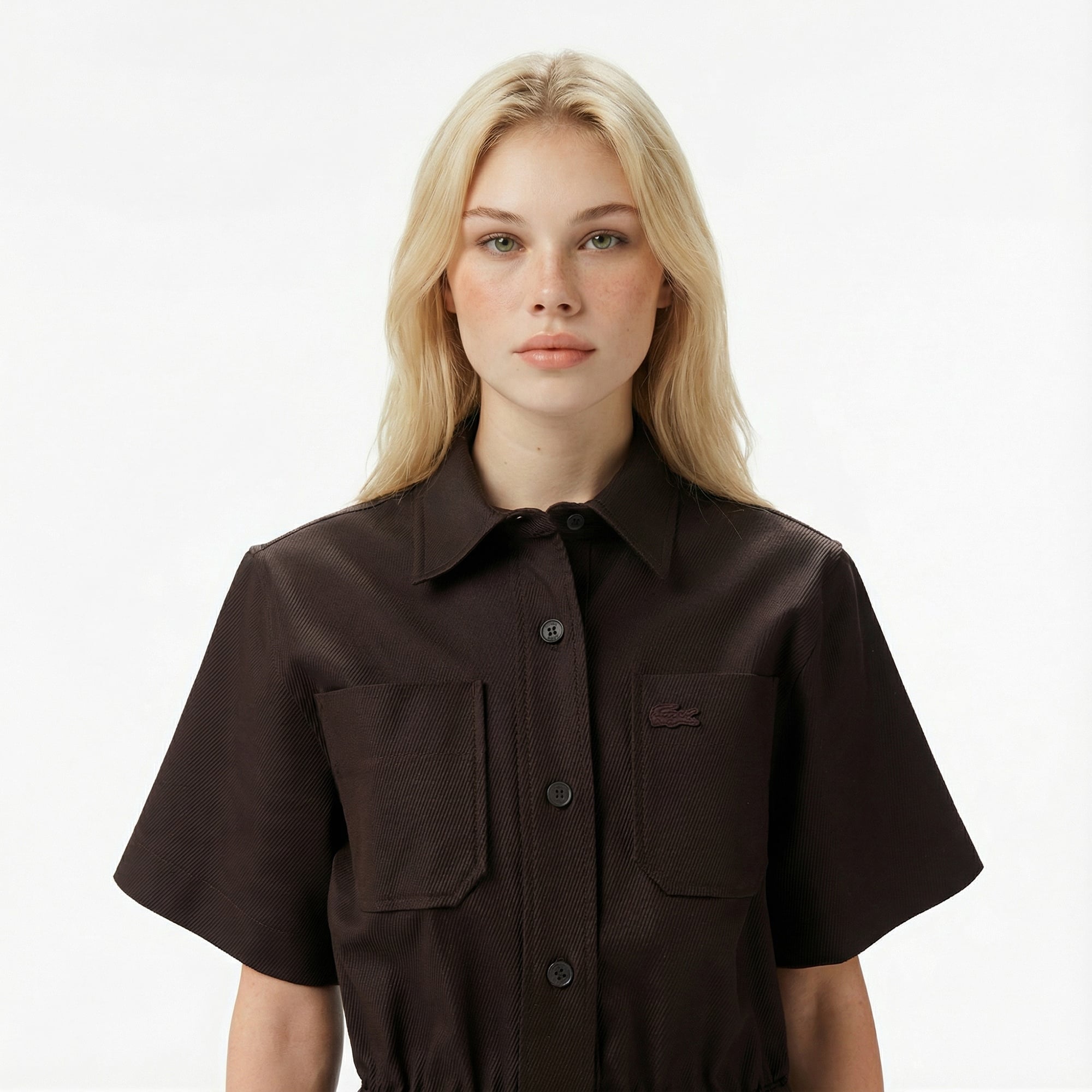 Lacoste Kadın Classic Fit Kısa Kollu Kahverengi Elbise